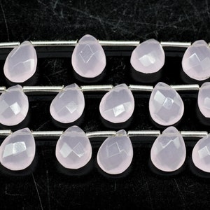 Pink Chalcedony Faceted Pear Briolette,Rose Quartz Beads Sparkly Full 6&quot;Strand Pink Chalcedony teardrop Briolettes,Pink Chalcedony Beads
