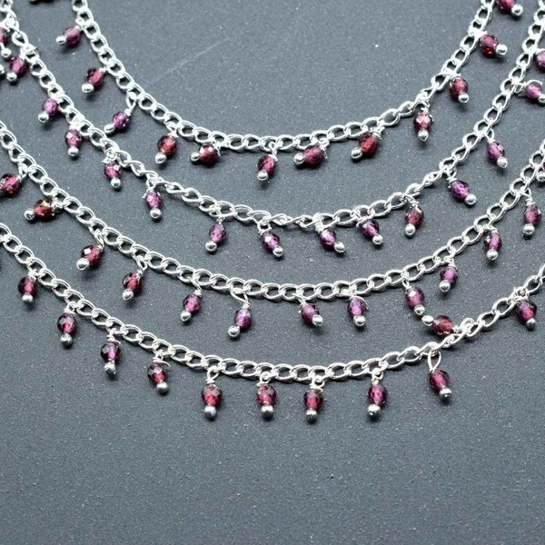 Garnet Dangling Rosary Chain,Jewelry Making Supply,Garnet Rosary Cluster Rosary,2mm Faceted Beads Rosary Rll,Wire Wrapped Bead Rosary Chain