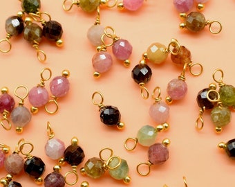 Multi Tourmaline 3mm Single wire wrapped Beads,Mulit Tourmaline Faceted Beads Jewelry,Tourmaline Earring Components,Tourmaline dangle Beads