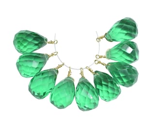 Emerald Quartz Drops Briolette/AAA Quality Briolette/Green Faceted Drop Shape Briolette/Hanging Beads/Drops Beads/Emerald Quartz Drops