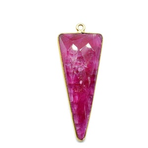 Ruby 16x38mm Trillion Shape bezel Gemstone charms Connectors,Gold Plated bezel,Ruby Bezel Connector- Gemstone Connector, Ruby Connector Bead