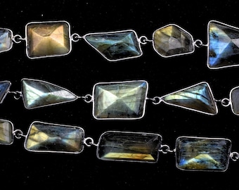 Labradorite Free Shape Connector Chain,Labradorite bezeld chain,Blue Flashy Labradorite connector link Chain-Natural Labradorite Bezel Chain