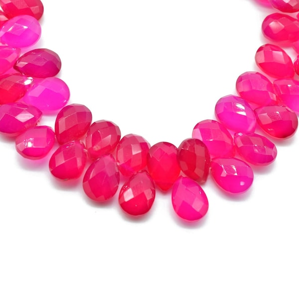 Chacledony Teardrop Briolettes,Drop Shape Beads Pink Chalcedony,Pink Chalcedony Teardrop 7x10mm Briolettes,Natural Gemstone Pink Chalcedony,