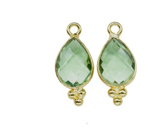Green Amethyst 7x10mm Gemstone Connectors,Station Bezel Link Supplies,Green Amethyst Jewelry Making,Teardrop Bezel charms,Pear Shape Pendant