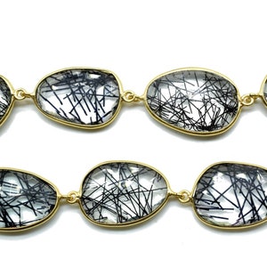 Black Rutile Free form bezel connector chain,Black Rutile Gold plated Bezel Connector Chain,Black Rutile Faceted Bezel Link Chain