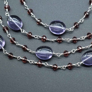 Garnet beaded chain,Amethyst Rosary Chain Amethyst Gold Plated wire Wrapped Rosary Chain,Smooth Natural Amethyst Oval Nugget Shaped Beads