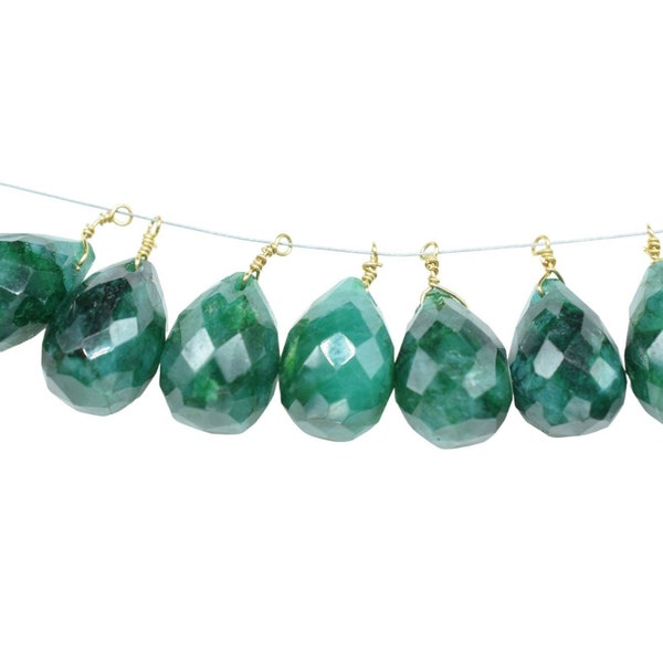 Emerald Drops Briolette/AAA Quality Briolette/Green Faceted Drop Shape Briolette/Hanging Beads/Drops Beads/Emerald Gemstone Drops