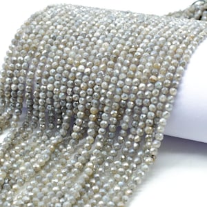 Labradorite Coated Faceted Beads,Labradorite Gemstone Bead,silver Coated beads,3mm Labradorite beads,Gray Faceted beads,Jewelry Making Craft