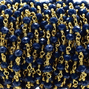 Blue Agate 3mm Beaded Chain,Blue Agate Rosary Chains,Jewelry Making Chain,Rosary chain,Blue Agate Gold Plating Wire Wrap Chain,Brass chain