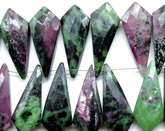 Natürliche Rubin Zoisit facettierte Birnen Brioletten | 9 x 27 mm Halbedelstein-Perlen | Schmuckherstellung Zubehör | Rubin & grüne Zoisit Perlen