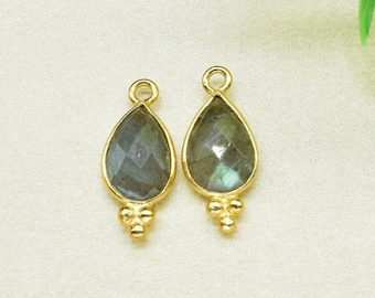 Labradorite 7x10mm Gemstone Connectors,Station Bezel Link Supply,Labradorite Jewelry Making Craft,Teardrop Bezel charms,Pear Shape Pendant