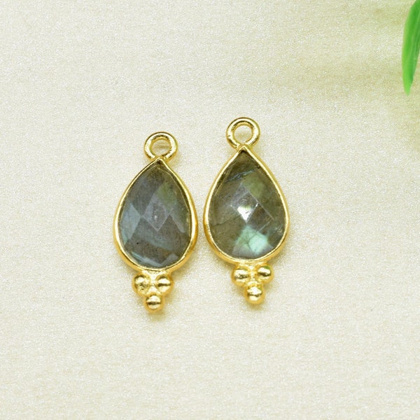 Labradorite 7x10mm Gemstone Connectors,Station Bezel Link Supply,Labradorite Jewelry Making Craft,Teardrop Bezel charms,Pear Shape Pendant