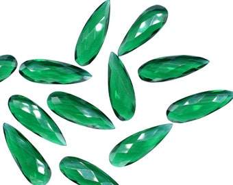 Emerald Hydro Quartz Faceted 10X30mm Pear Shape Briolettes/Emerald Quartz Calibrated Stone/Green Faceted Briolettes/Women Beads/B'day Gift
