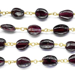 Garnet Oval Smooth Beads Chain,Oval Shape Wire Wrapped Rosary Chain,Garnet Beads Rosary Chain,Gemstone Beaded Rosary Chain,Handmade Jewelry