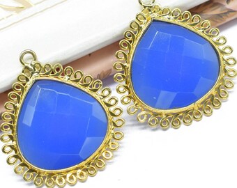 ブルーカルセドニー 20mm ハートチャーム/宝石ハートベゼル