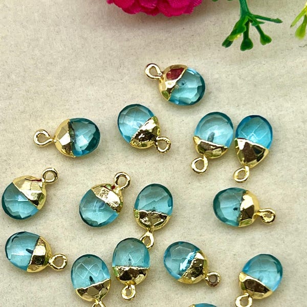 Tranquil Charm | Sky Blue Topaz| Faceted Gem Drop | Gold Plated Charm | Jewelry Making Supplies | Minimal Boho Components | B'day Gift
