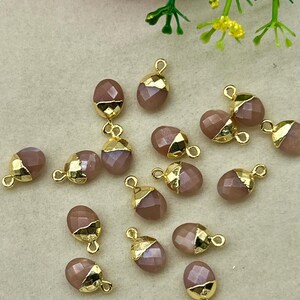 Soft Glow | Peach Moonstone Charm | Gold Plated Faceted Drop | Gemstone Connector | Jewelry Making Supplies | Boho Chic Pendant | B&#39;day Gift