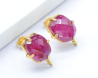 Natural Ruby Elegant Earring/Handmade Earring/Gold Plated Bezel Set Earring/divine Earring/Earring Connector/Ruby Bezel Earring/B'day Gift