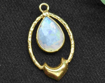 Moonstone Pear Shape Pendant/Single Bail Pendant Charms/Women Jewellery/Gold Plated Gemstone Connector/Jewellery Making Charms/Birthday Gift