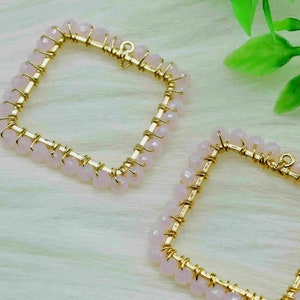 Rose Quartz Faceted Beads 32mm Square Shape Finding Component,Rose Quartz Component Jewelry,Rose Quartz Gold Plating Pendant Jewelry,Gift