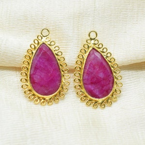 Natural Gemstone Ruby Charms Connector/Handmade Charms Connector/Jewellery Connector,Boho Pendant Charms/Gemstone Teardrop Charms/B&#39;day Gift