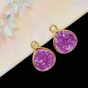 Natural Pink Druzy Gemstone Pendant,Single Bail Pendant,Druzy 8mm Heart Shape Component,Electroplated Connector Earring Jewelry DIY Making
