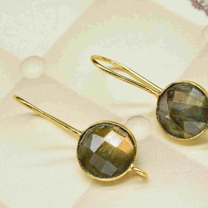Labradorite Gemstone Component 10mm Round Shape Charm Earring,Gold Plated Connectors, Labradorite Jewelry,Labradorite Connector Jewelry,Gift