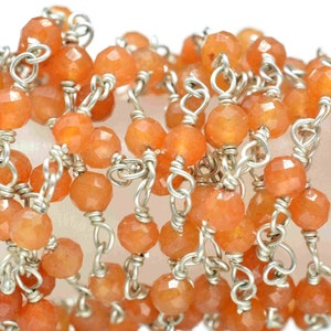 Carnelian Beaded Chain,Gemstone Rosary Chain,Handmade Rosary Jewelry Making,Carnelian Wire Wrapped Rosary Chain,Silver Plated Chain,Gift