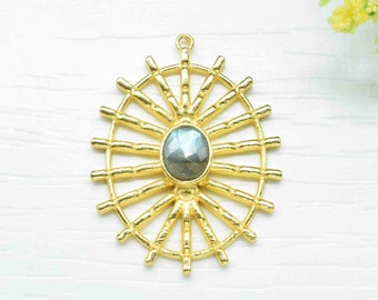 Labradorit Edelstein Komponente Single Bail Charm, Anhänger Schmuck, Ohrring Komponente, Labradorit Verbinder Anhänger, Vergoldete Verbinder