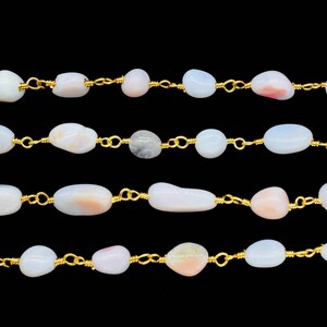 Pink Opal Oval Smooth Beads Chain,Pink Opal Beads Rosary Chain,Gemstone Rosary Chain,Handmade Jewelry,Oval Shape Wire Wrapped Rosary Chain