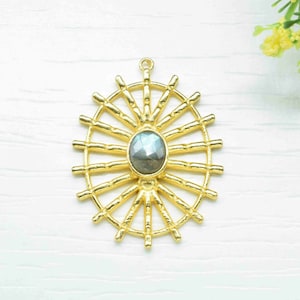 Labradorite Gemstone Component Single Bail Charm,Pendant Jewelry, Earring Component,Labradorite Connector Pendant, Gold Plated Connectors