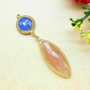 Blue Chalcedony Pendant Charms,Natural Peach Moonstone Dangle Earring Component,Multi Gemstone Dangle Earring,Component Jewelry,B&#39;day Gift
