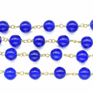 Blue Jade 6mm Round Smooth Beads Chain,Wire Wrapped Rosary Chain,Blue Jade Beads Rosary Chain,Gemstone Rosary Chain,Handmade Jewelry,Gift