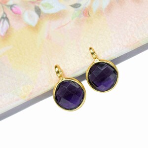 Amethyst 6mm Round Shape Pendant,Purple Stone Connector Charms Checker Cut Stone,Amethyst ComponentJewelry,Gemstone Earring,ComponentJewelry