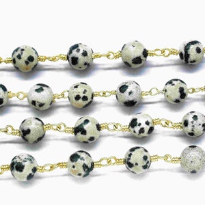 Dalmatian jasper 6mm Round Smooth Chain,Dalmatian jasper Wire Wrapped Rosary Chain,Gemstone Beaded Rosary Chain,Beads Rosary chain Necklace
