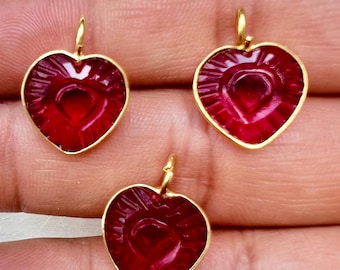 Pink Tourmaline Carving Pendant/Handmade Carving Charms/Handmade Jewelry/Heart Shape Carving Beads/Gemstone Carved Heart Pendant/B'day Gift