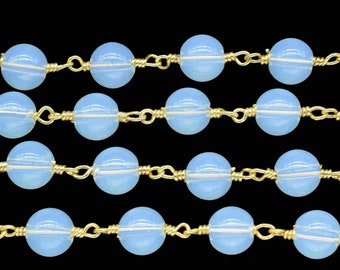 Vit opal 6 mm rund slät pärlkedja, trådlindad rosenkranskedja, vita opalpärlor rosenkranskedja, ädelstensrosenkranskedja, handgjorda smycken, present