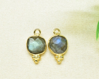 Labradorite 8mm Cushion Bezel charm,Station Bezel Link Supplies,Labradorite Jewelry Making,Square Shape Pendant,Gemstone Connector Pendant