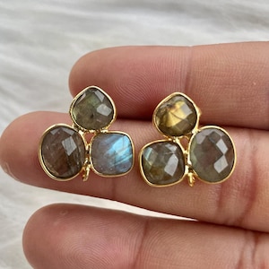 Labradorite Earring Connector/Labradorite Stud Connectors/Vintage Push Back Stud/Labradorite Gemstone Earring/Mix Stone Connectors Post Stud