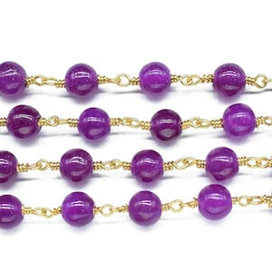 Purple Jade 6mm Round Smooth Chain,Wire Wrapped Rosary Chain,beads Rosary chain Necklace,Gemstone Beaded Rosary Chain,Handmade Jewelry,Gift
