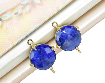 Conector redondo de zafiro azul, bisel de piedra preciosa hecho a mano, encanto para la fabricación de joyas de collar de pulsera, encanto para la fabricación de joyas de collar de pulsera