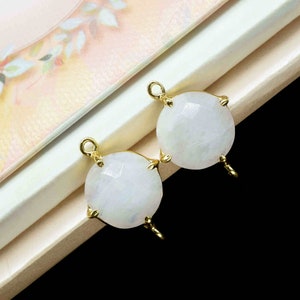 Rainbow Moonstone Round Connector,double bail connector,Handmade Gemstone Bezel,Moonstone Prong Bezel Charms,Rainbow Beads jewelry Gift For
