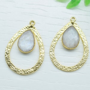Moonstone Connector/Single Bail Pendant Charms/Teardrop Shape Pendant/Earring Connector/Bridal Jewelry/Gemstone Pendant/B&#39;day Gift