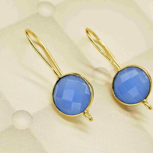 Blue Chalcedony 10mm Round Earring Connector,Gemstone Jewelry Making Supply,Earring Making Connector,Blue Chalcedony Earring Stud Connectors