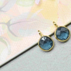 Iolite 6mm Round Shape Pendant,Iolite Component Earring Jewelry,Connector Jewelry,Finding Gold Plated Connector,Round Iolite Component,Gift