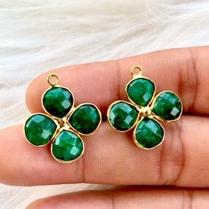 Emerald Heart Shape Pendant/Jewelry Component/Jewelry Making Supply/Emerald Bezel Charms/Gold Plated Charms/Handmade Jewelry/B&#39;day Gift