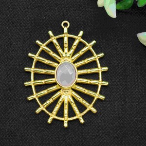 Rose Quartz Gemstone Component Single Bail Charm,Gold Plated Connectors,Pendant Jewelry,Earring Component,Rose Quartz Connector Pendant,Gift