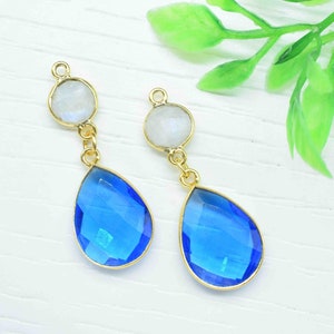 Blue Topaz Component pendants,Rainbow Connector,Handmade jewelry,Dangle pendant Charms,Multi Gemstone Dangle Earring,Station Bezel Link,Gift