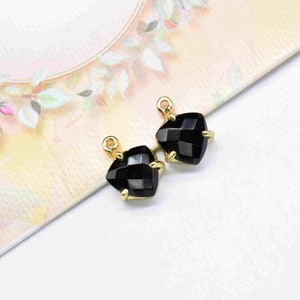 Black Onyx Triangle Pendant,Charms For Black Onyx Jewelry,Gemstone Connector,Handmade Bezel Link,Single bail connector,Beads Prong Jewelry