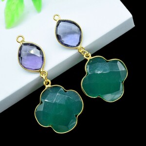 Green Onyx Dangle Component pendant,Multi Stone Dangle Earring,Handmade Necklace Connector,Amethyst pendant Charms,Gemstone Bezel pendant